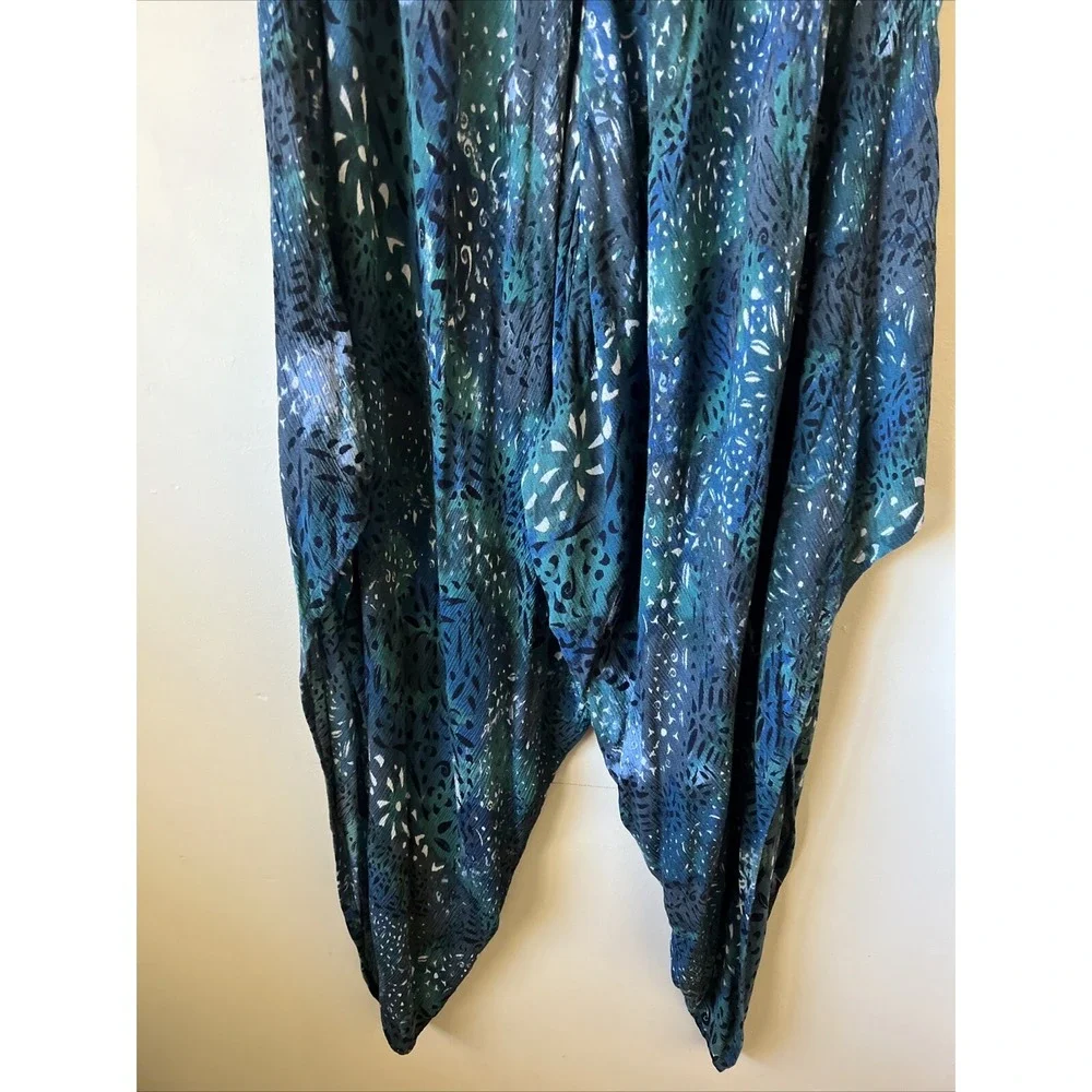 Free People el Porto Harem Jumpsuit Blue Green SIZE M Rayon Cover-up  Romper